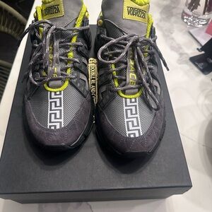 Versace Gray and Yellow Trigreca Low-Top Sneakers